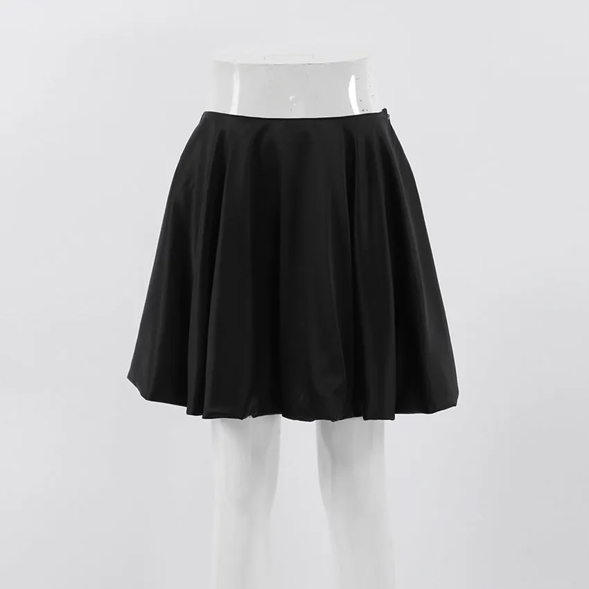 Puff Pleated High Charming Waist Mini Skirt