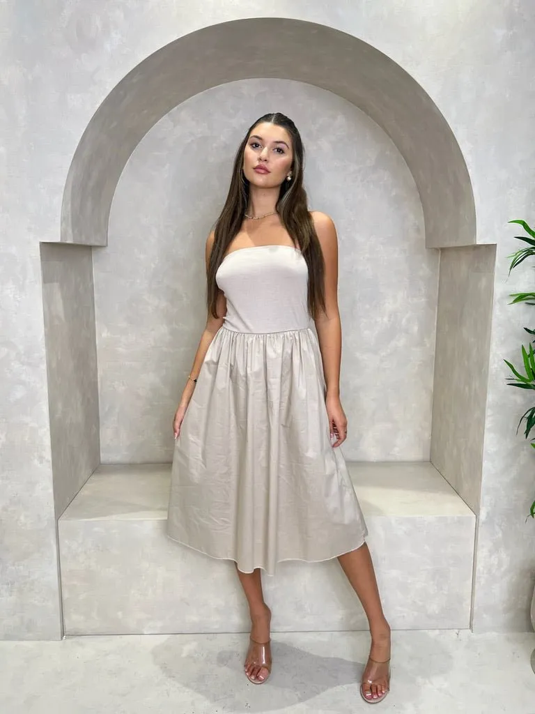 Puff Strapless Midi Dress