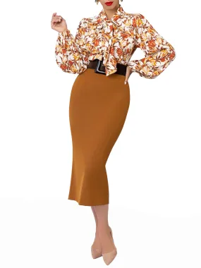 "Coco" Caramel Midi Pencil Skirt