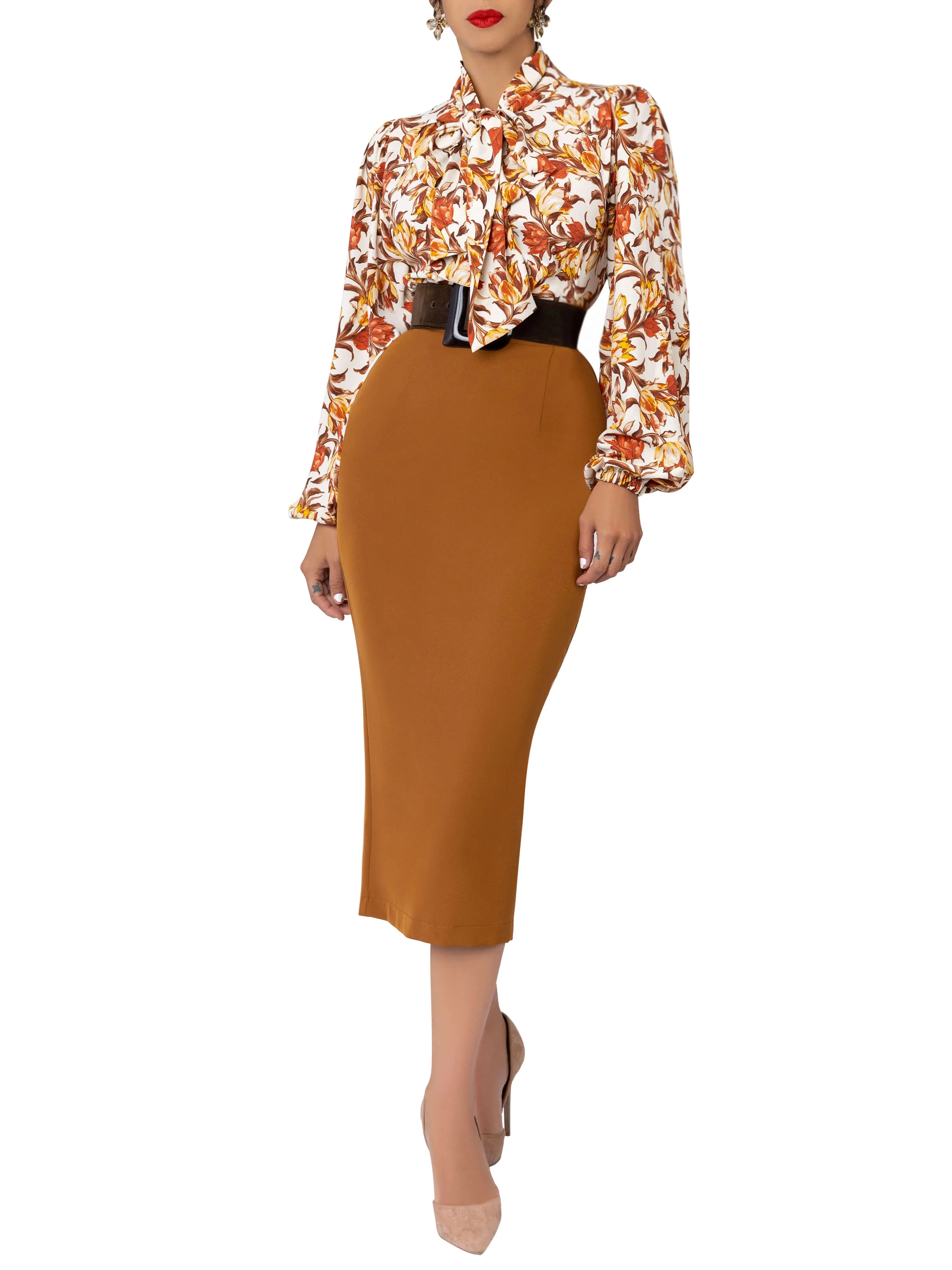 "Coco" Caramel Midi Pencil Skirt