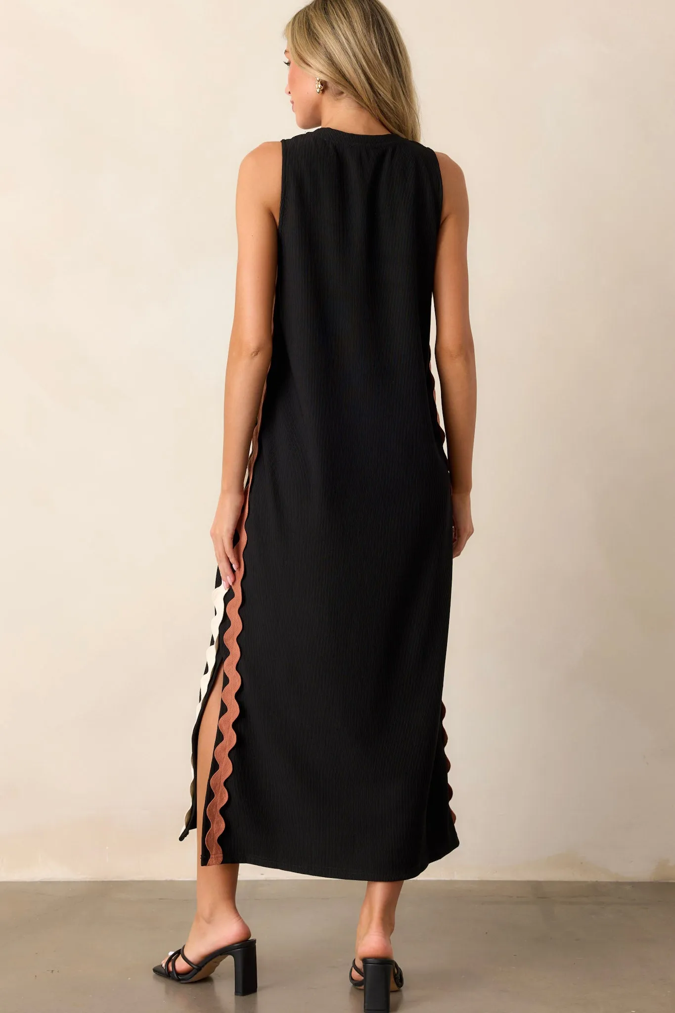 Radiant Glow Black Ricrac Midi Dress