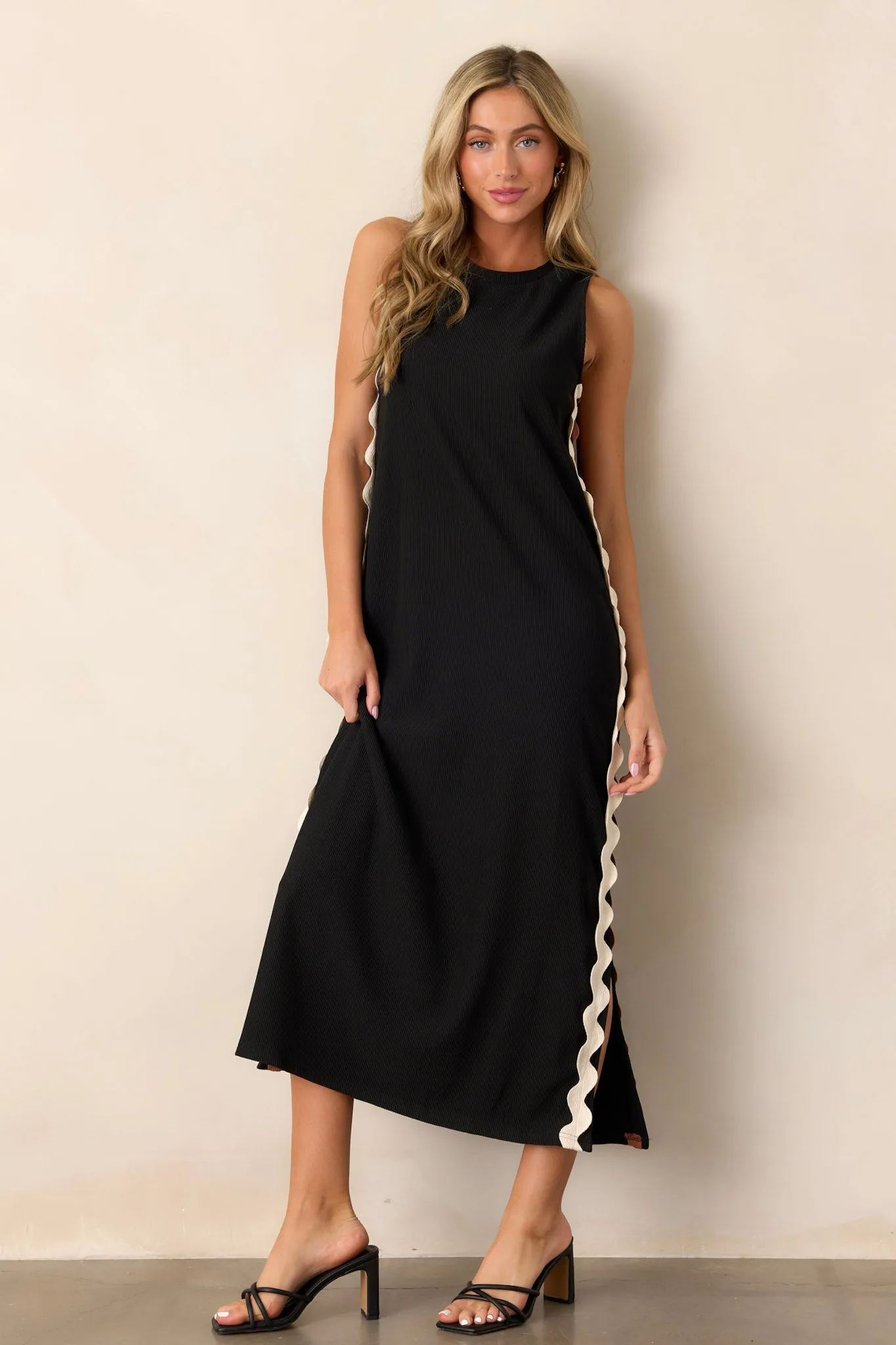 Radiant Glow Black Ricrac Midi Dress