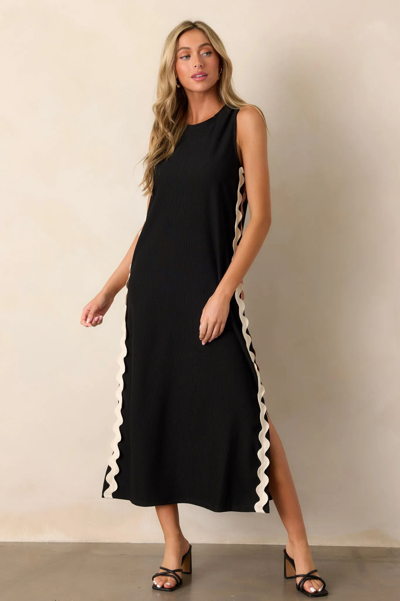 Radiant Glow Black Ricrac Midi Dress