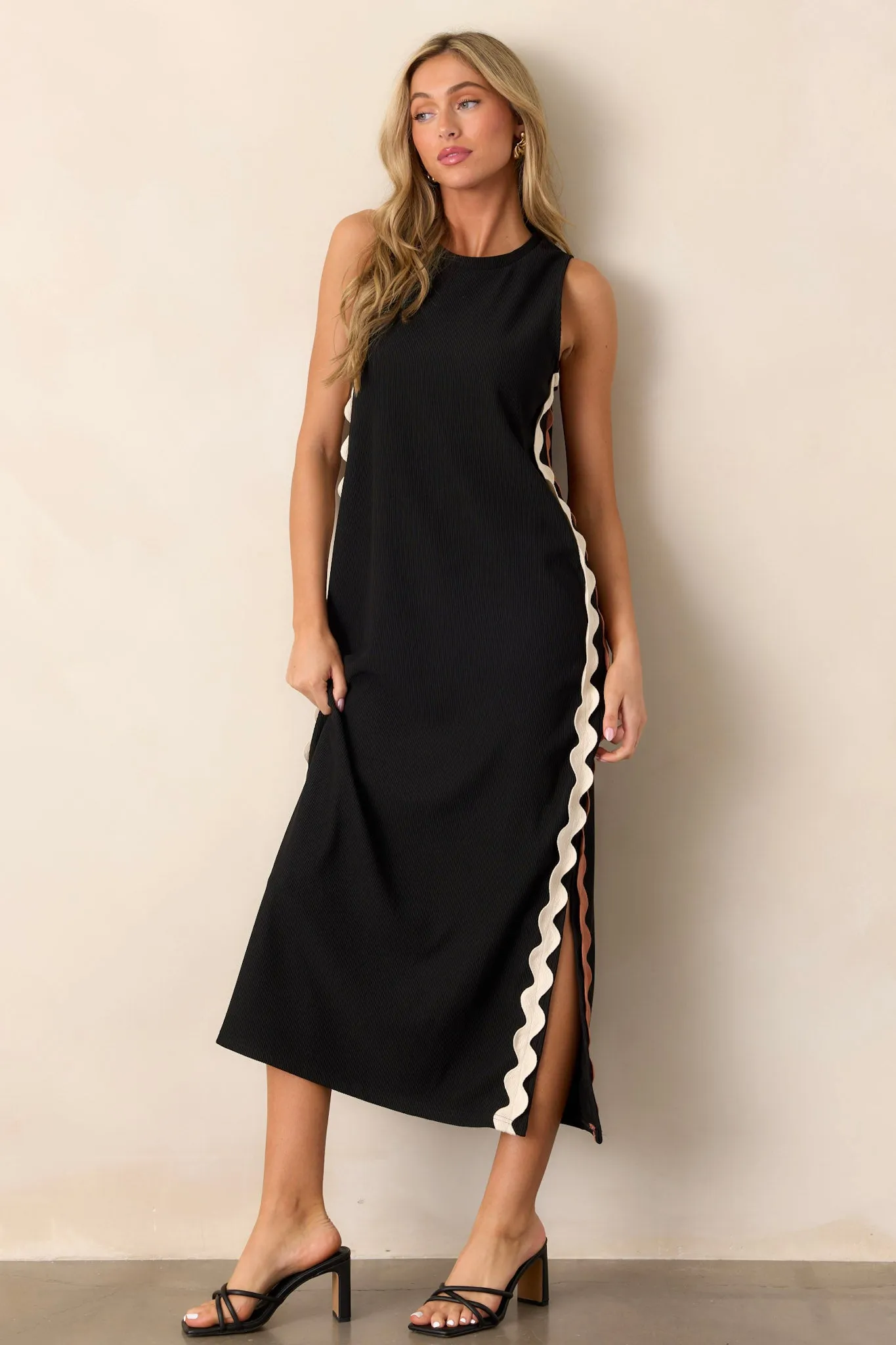 Radiant Glow Black Ricrac Midi Dress