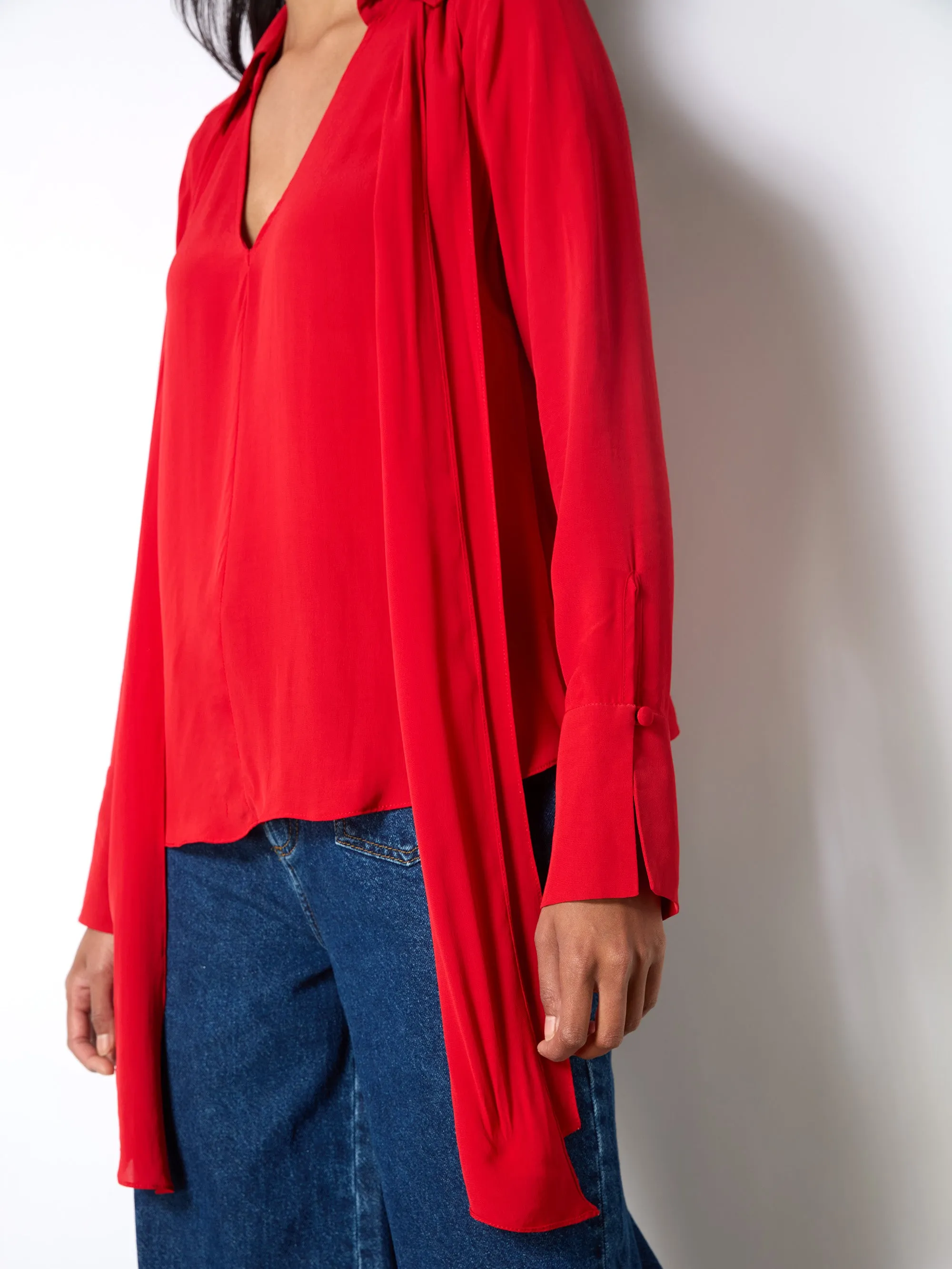 Red Tie Neck Blouse