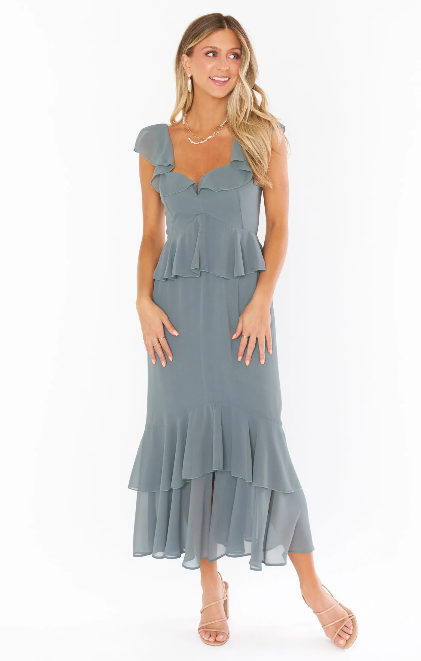 Reese Ruffle Dress ~ Deep Sage Chiffon