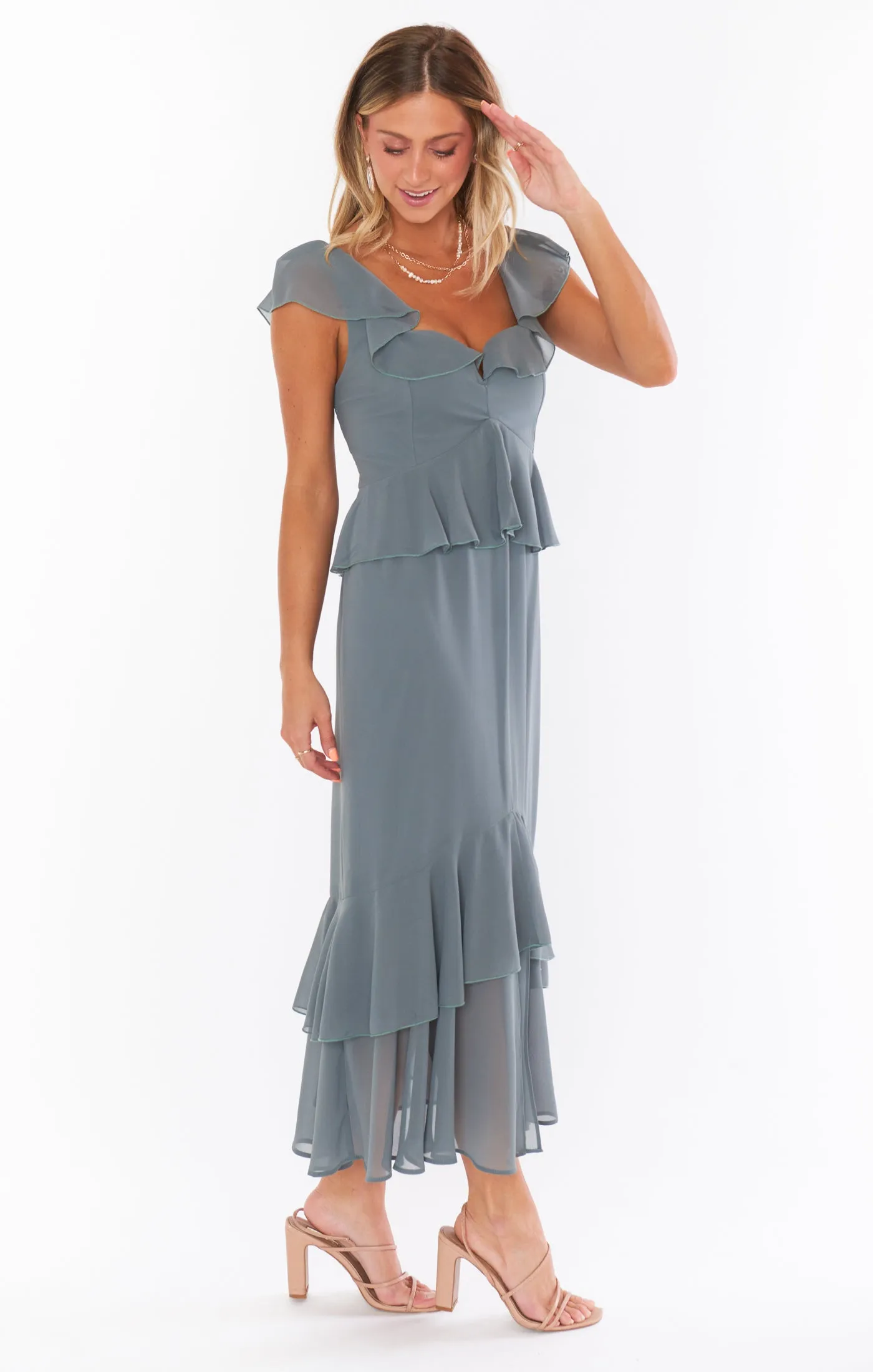 Reese Ruffle Dress ~ Deep Sage Chiffon