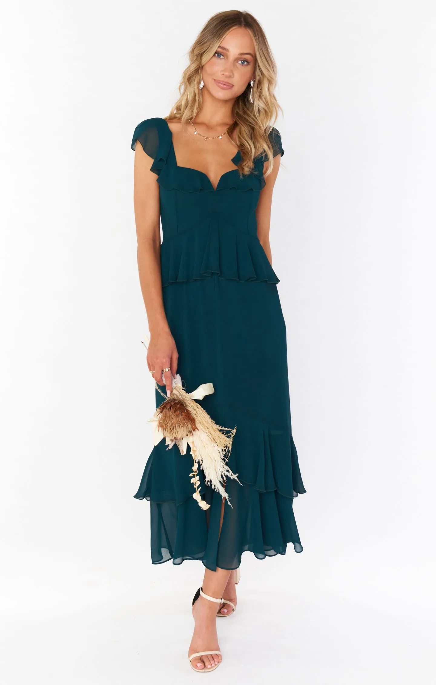 Reese Ruffle Dress ~ Emerald Chiffon