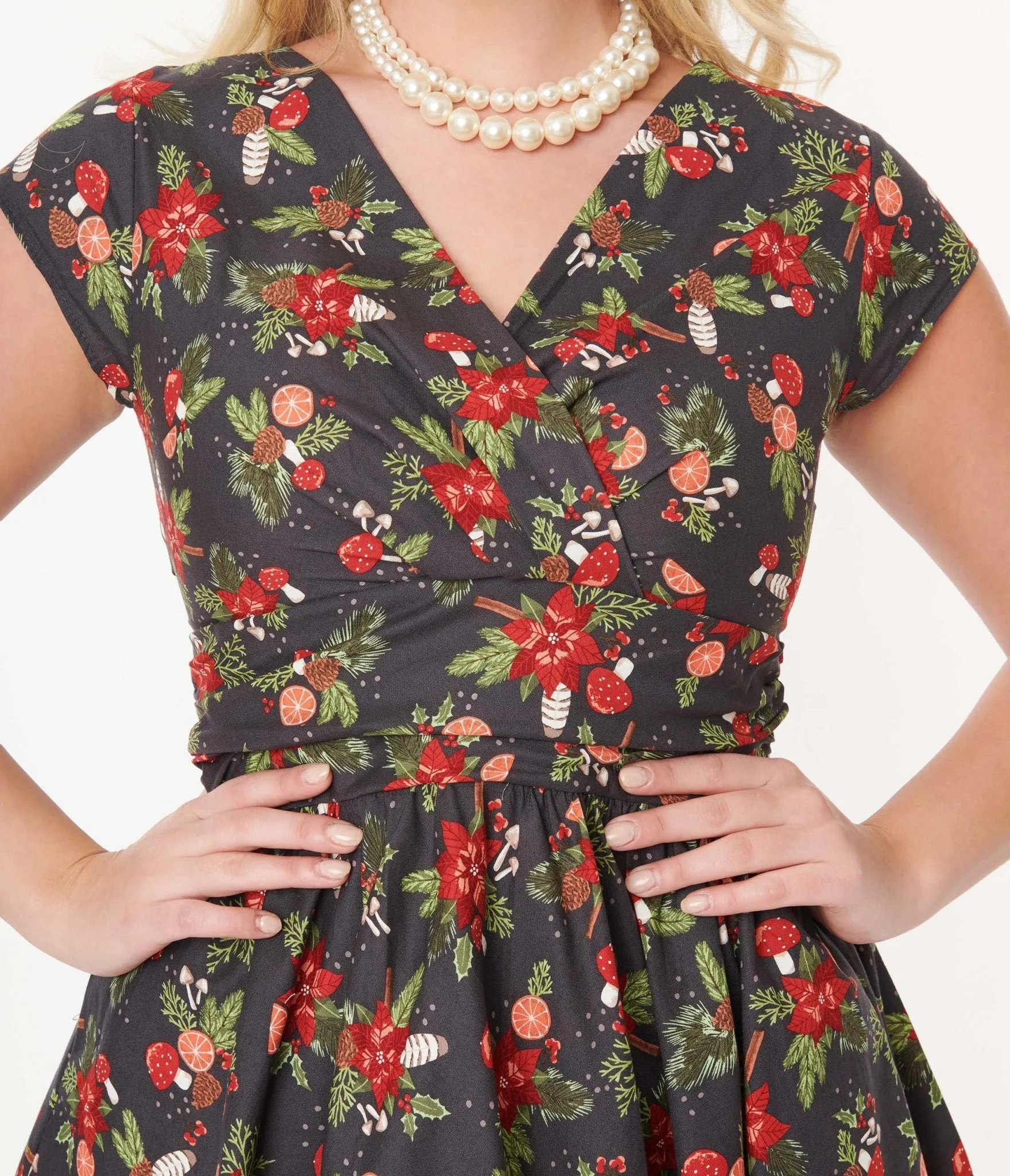 Retrolicious Brown & Holiday Florals Greta Swing Dress