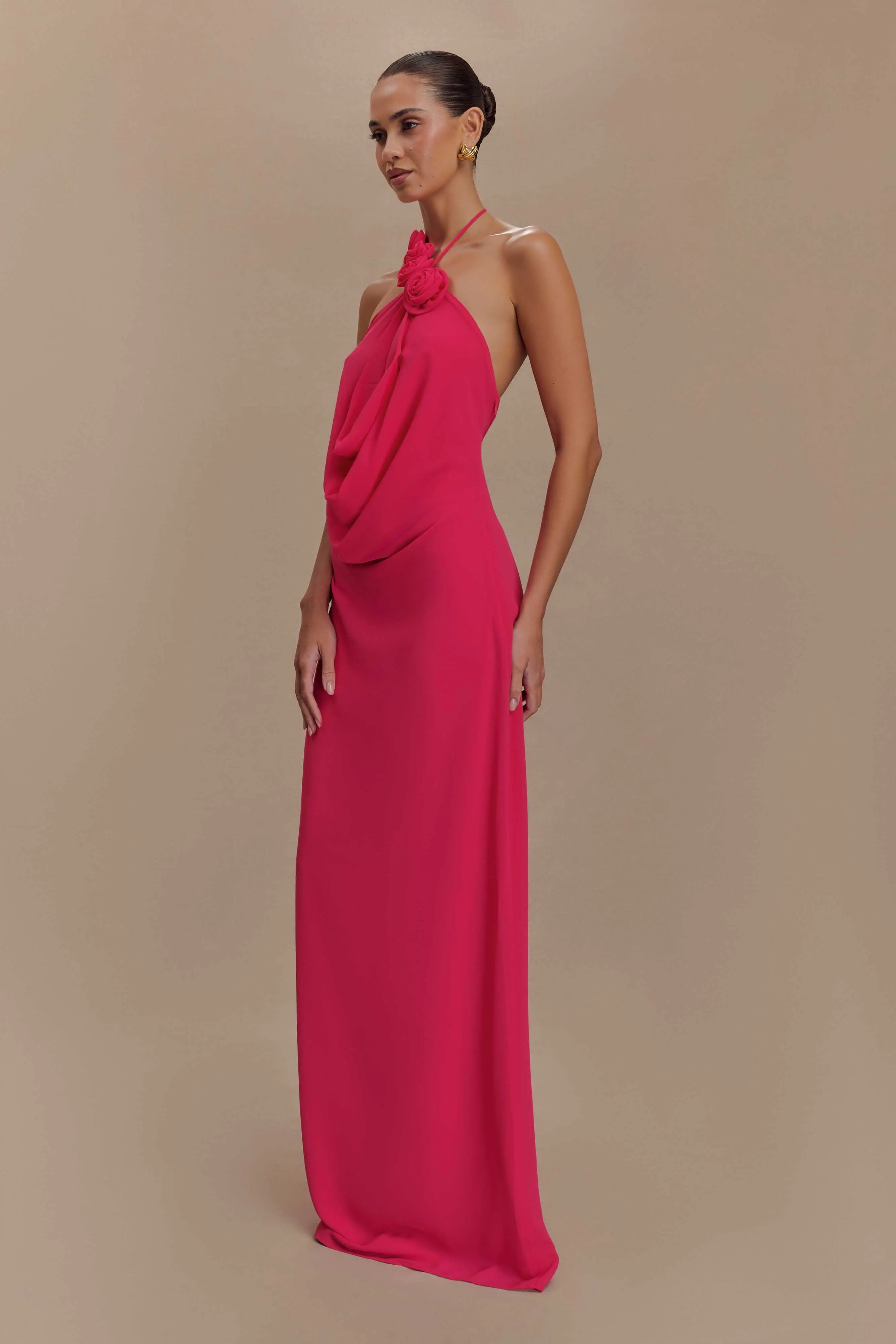 Rosalia Cowl Neck Maxi Dress - Raspberry