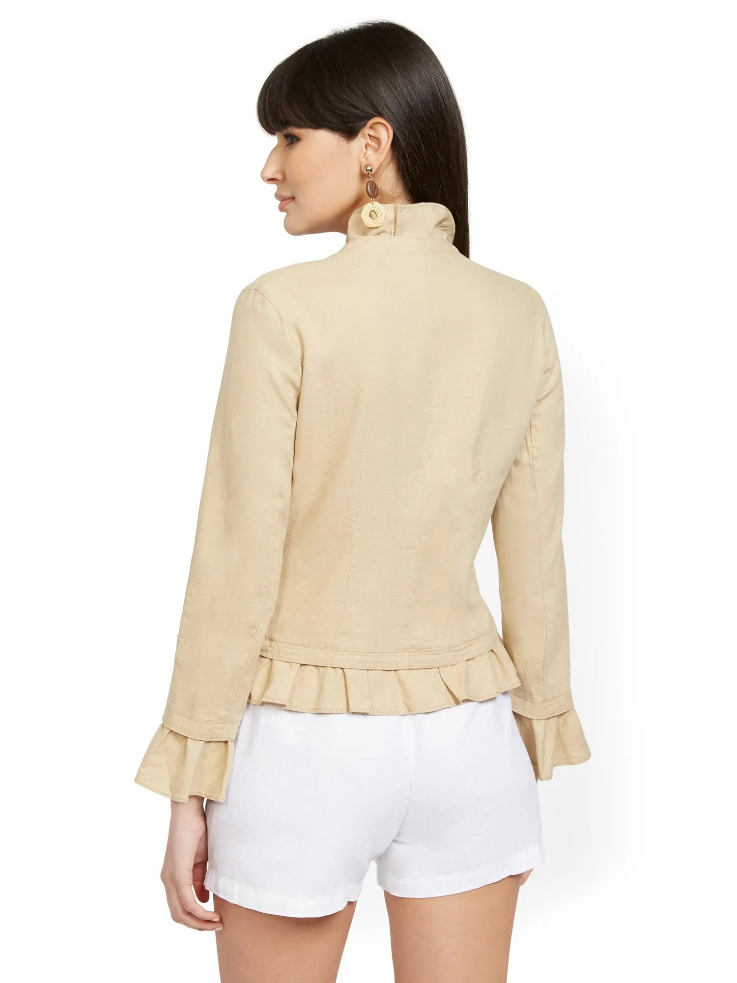 Ruffled Linen Zip-Front Jacket