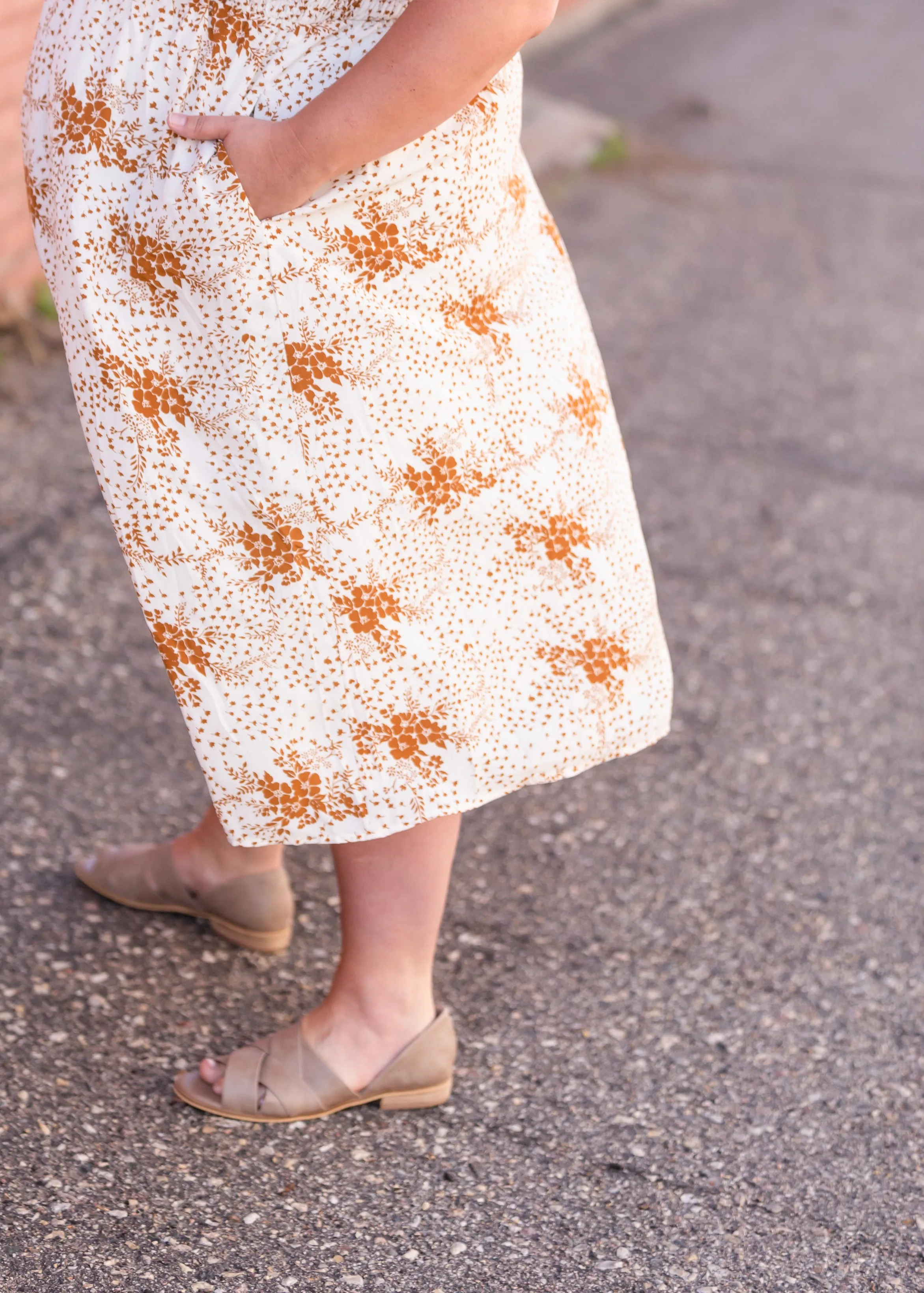 Rust Floral Smocked Flowy Midi Dress - FINAL SALE