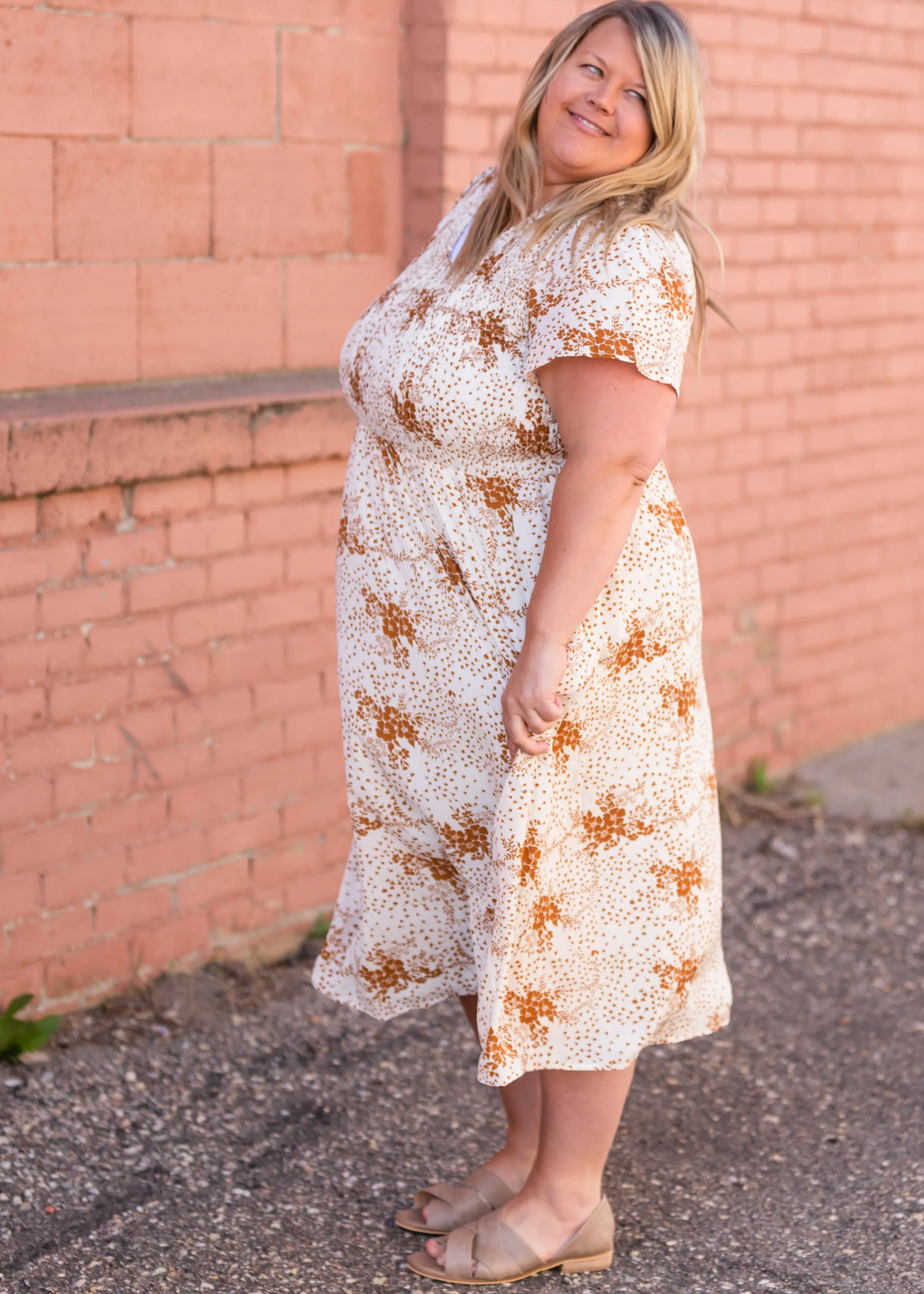 Rust Floral Smocked Flowy Midi Dress - FINAL SALE