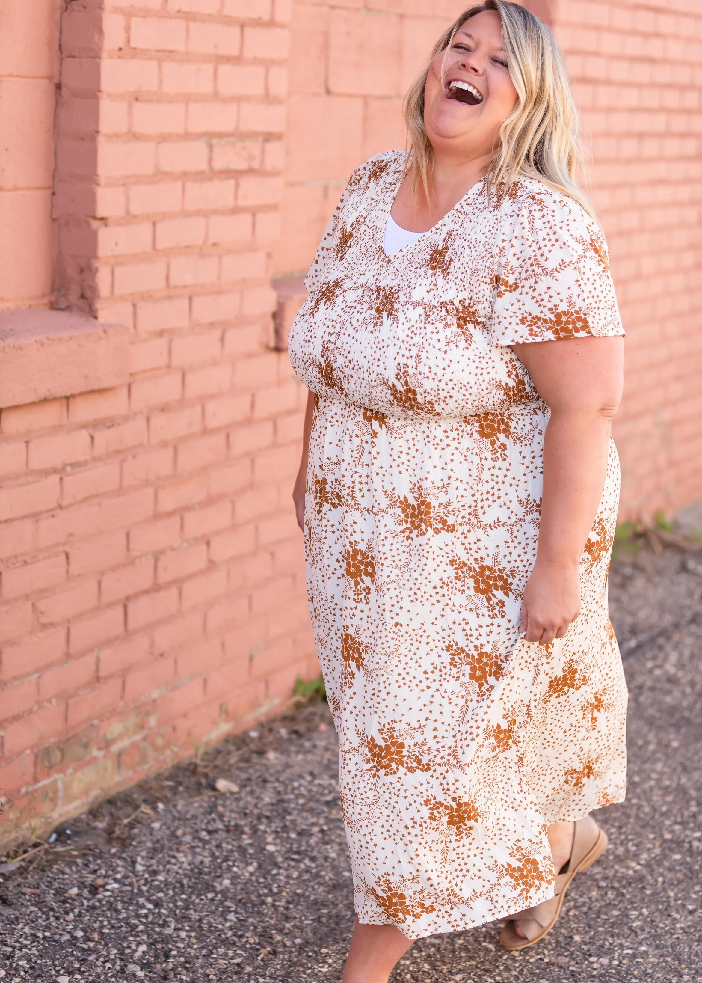 Rust Floral Smocked Flowy Midi Dress - FINAL SALE