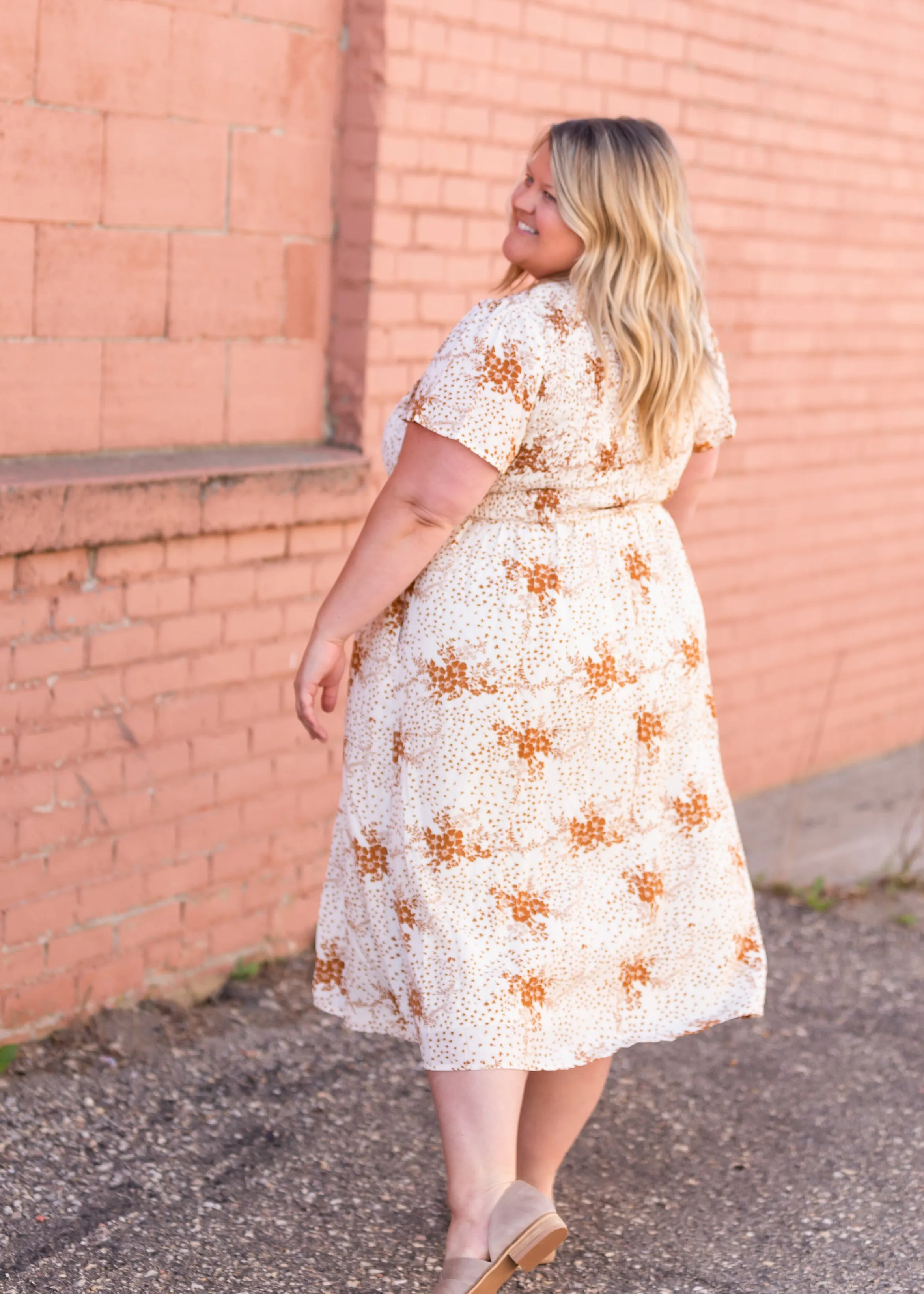 Rust Floral Smocked Flowy Midi Dress - FINAL SALE