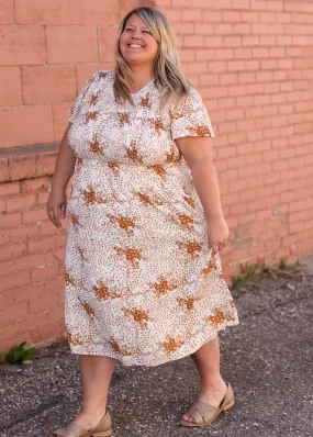 Rust Floral Smocked Flowy Midi Dress - FINAL SALE