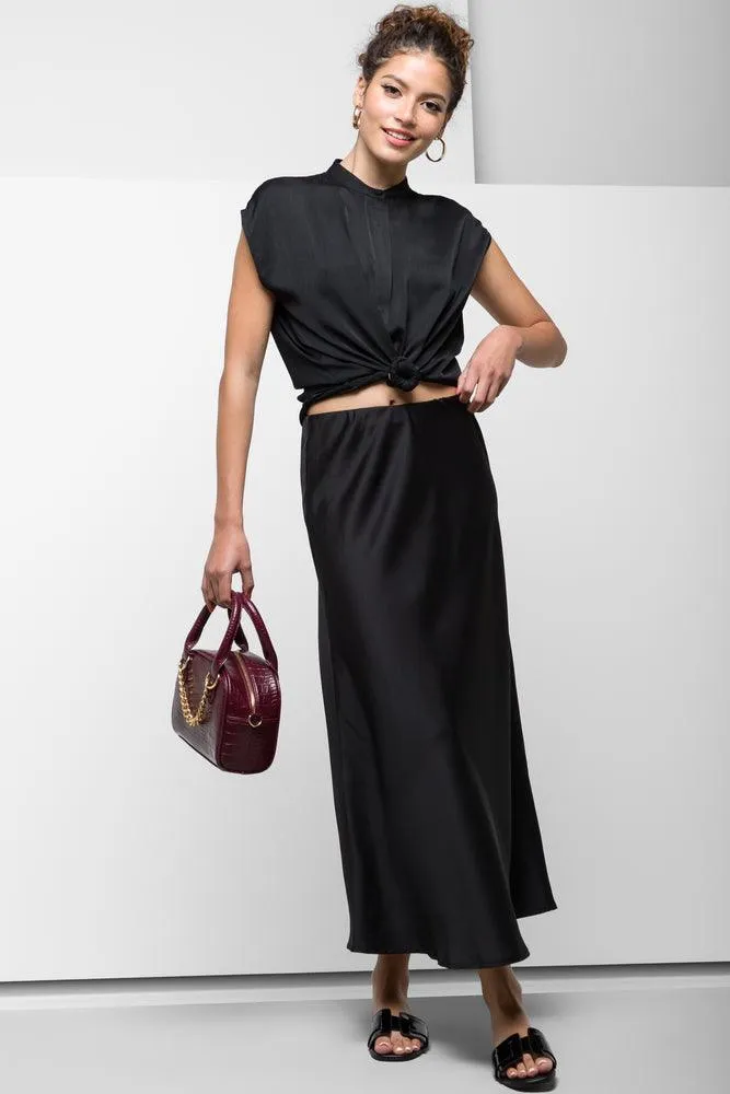 Satin Bias-Cut Skirt Black