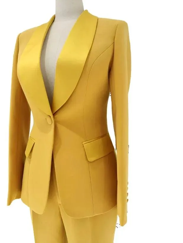 Satin Lapel Collar Pant Suit - Women Trouser Suits - Trouser Suit