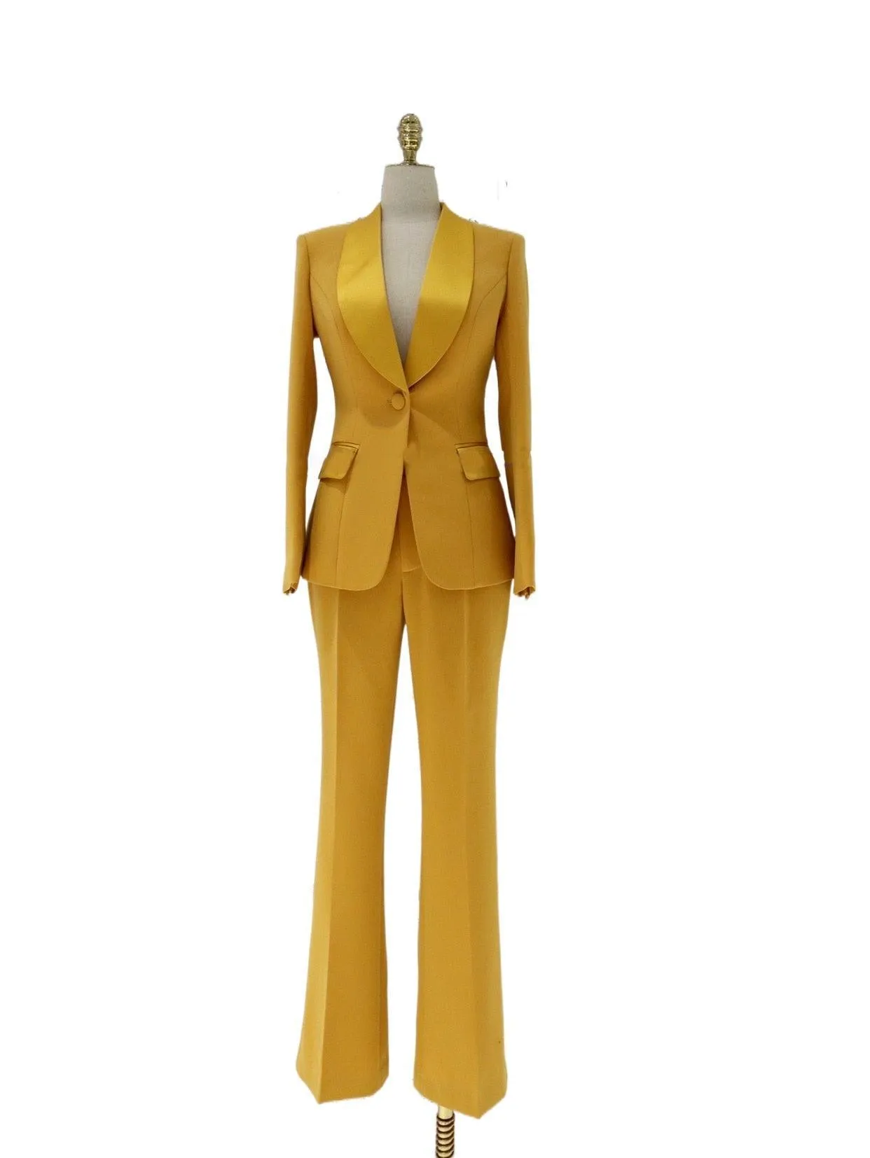 Satin Lapel Collar Pant Suit - Women Trouser Suits - Trouser Suit