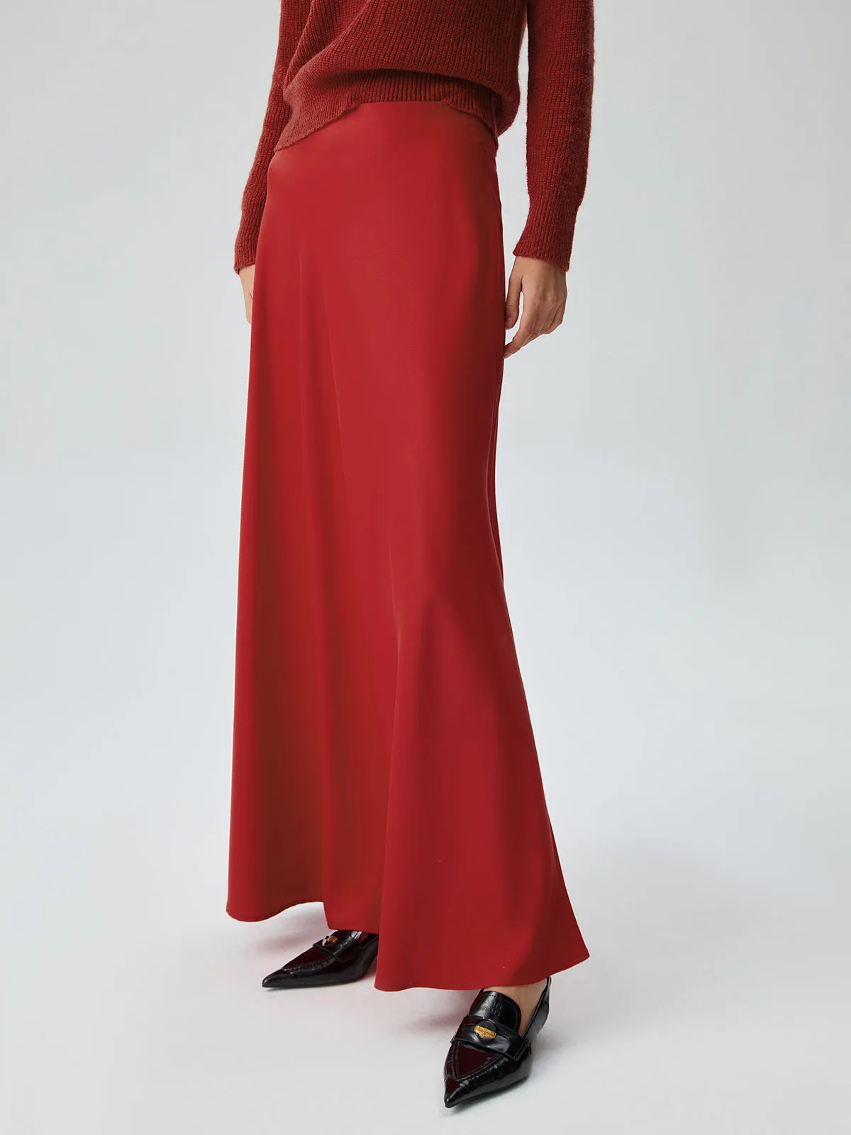 Satin Pleated Graceful Long Skirt