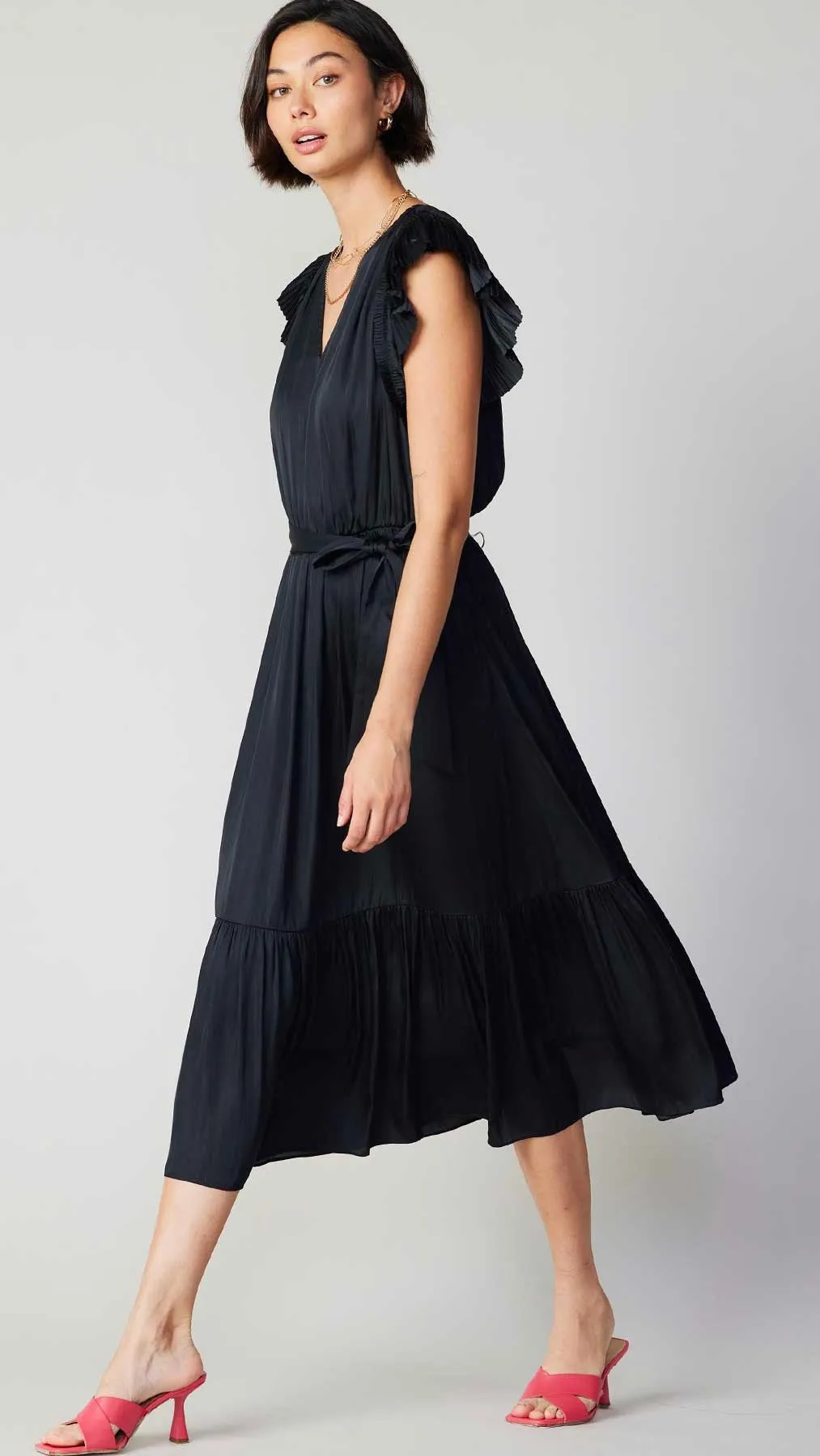 Scarlett Satin Flutter Sleeve Dress Black