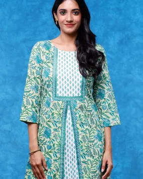 Sea Green Floral Printed Aline Kurta