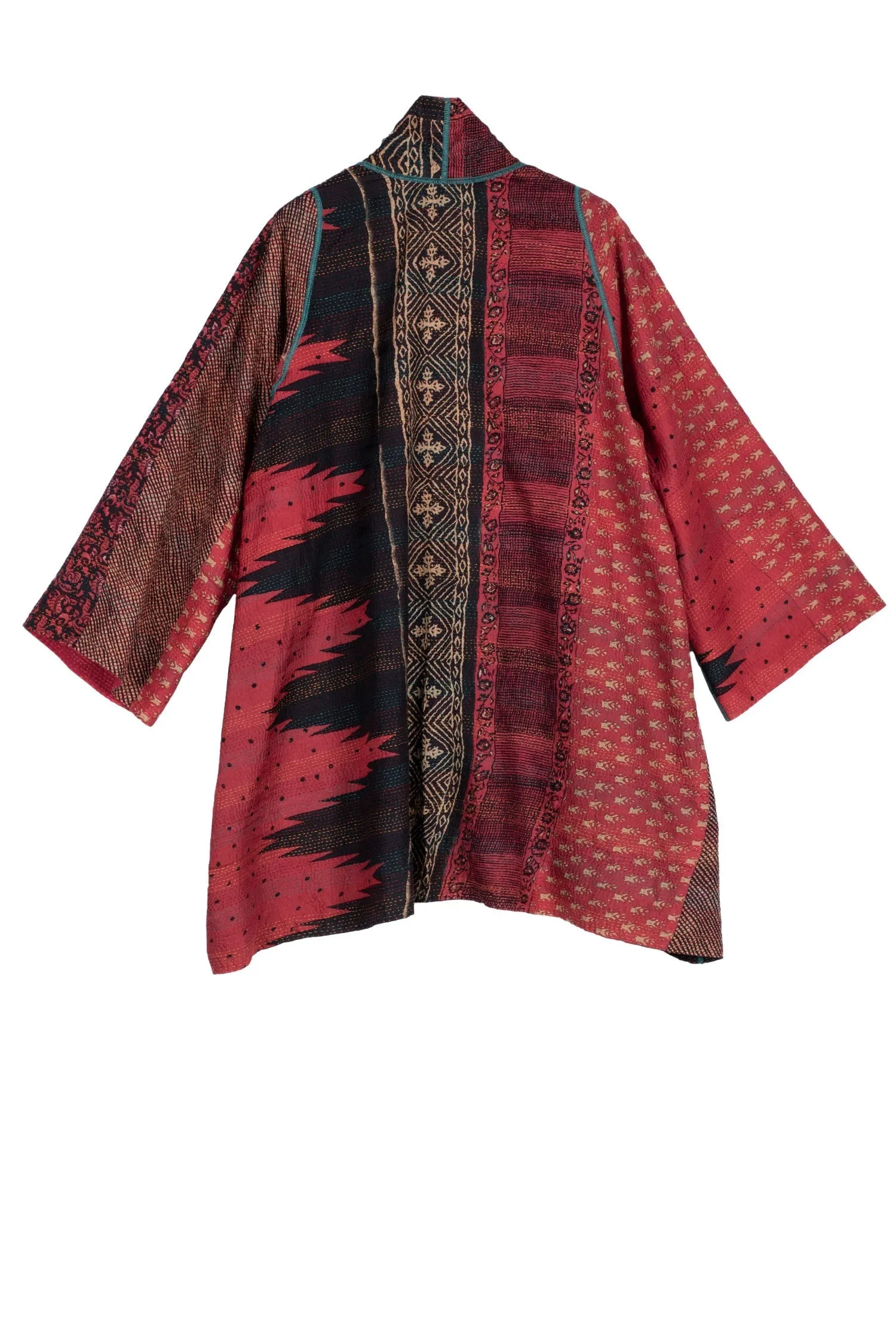 SILK COTTON OMBRE PRINT KANTHA A-LINE JKT - os2003-red -