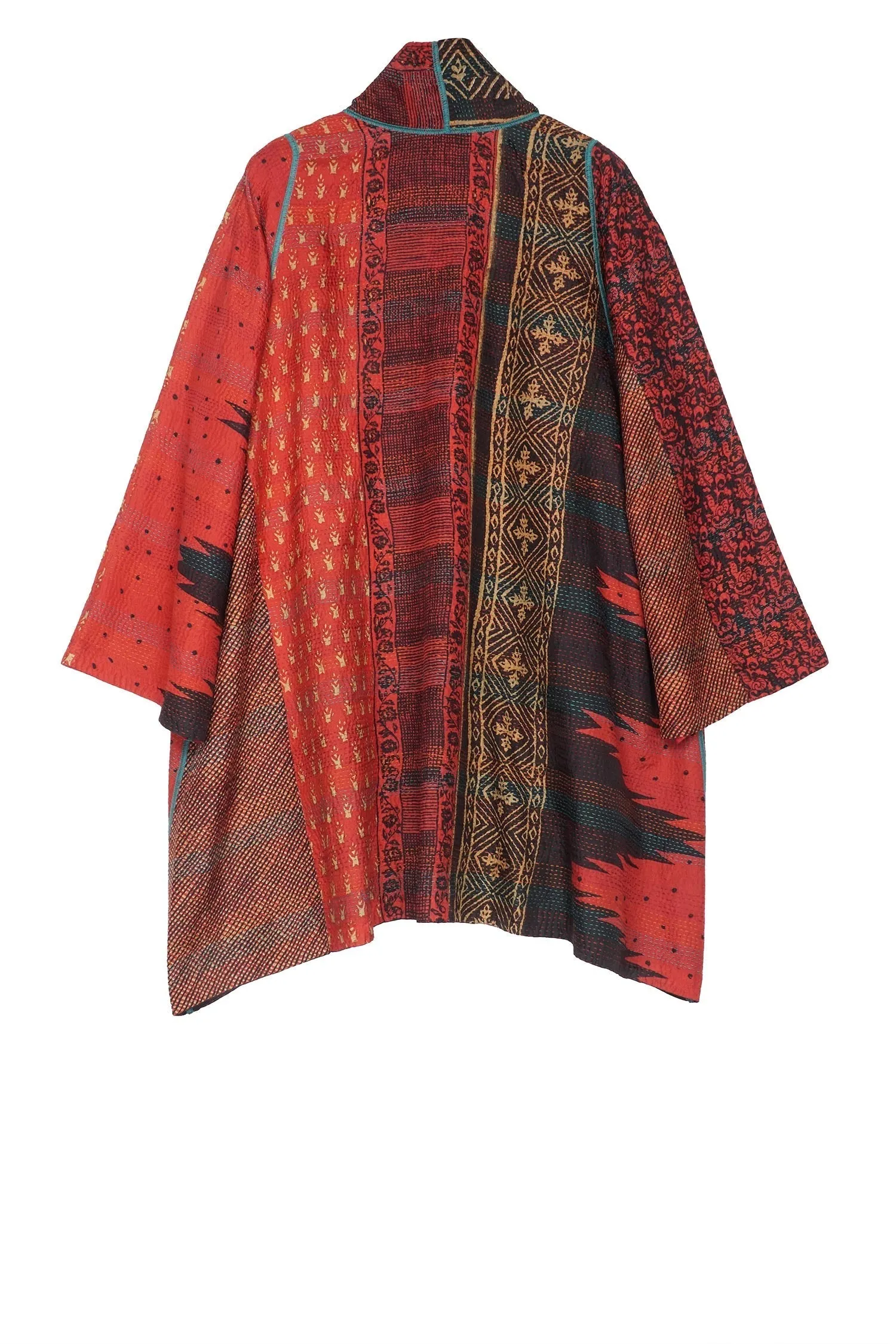 SILK COTTON OMBRE PRINT KANTHA A-LINE JKT - os2003-red -