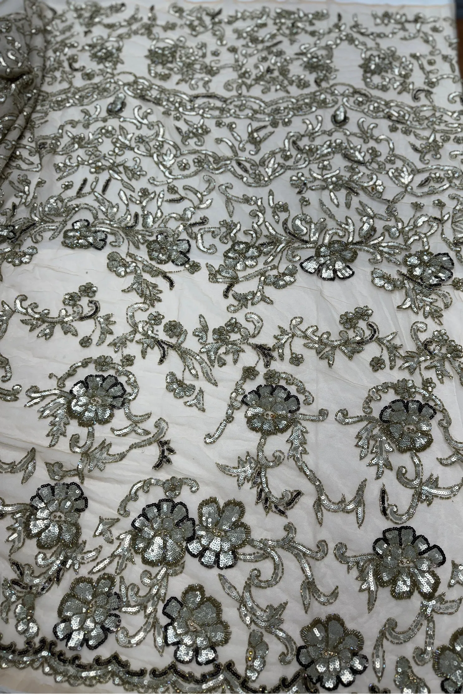 Silver Beading on Skin Tulle Embroidery