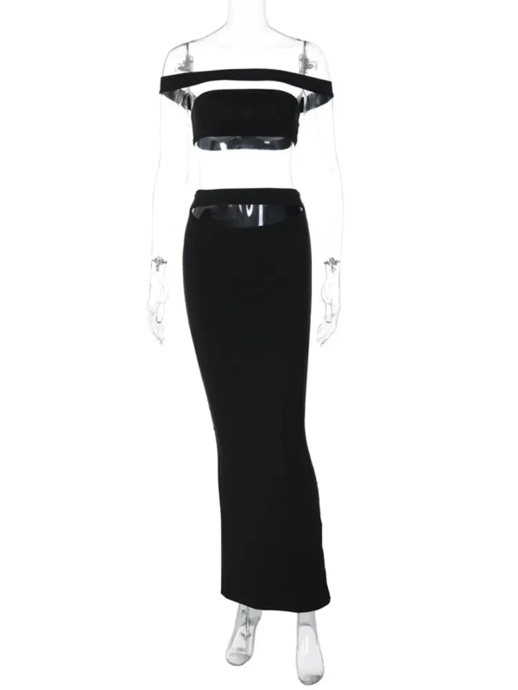 Slit Cut Out Crop Graceful Top And Maxi Skirt Set