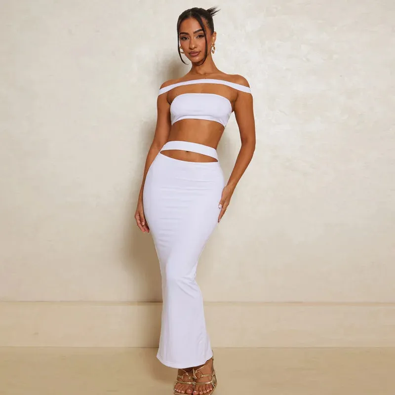 Slit Cut Out Crop Graceful Top And Maxi Skirt Set