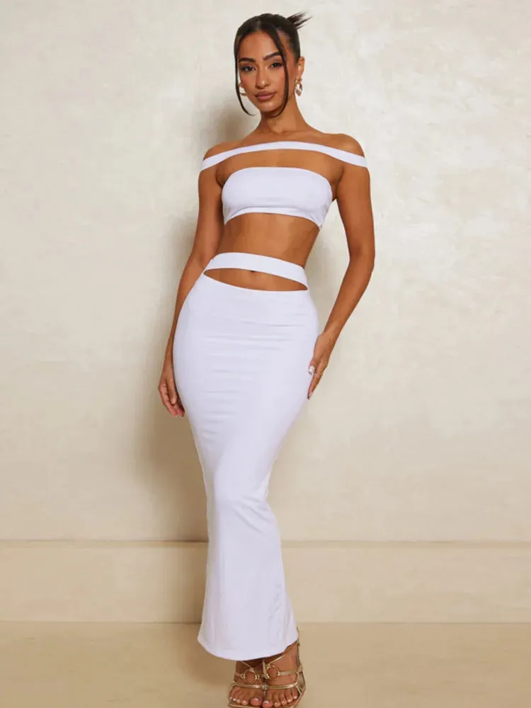 Slit Cut Out Crop Graceful Top And Maxi Skirt Set