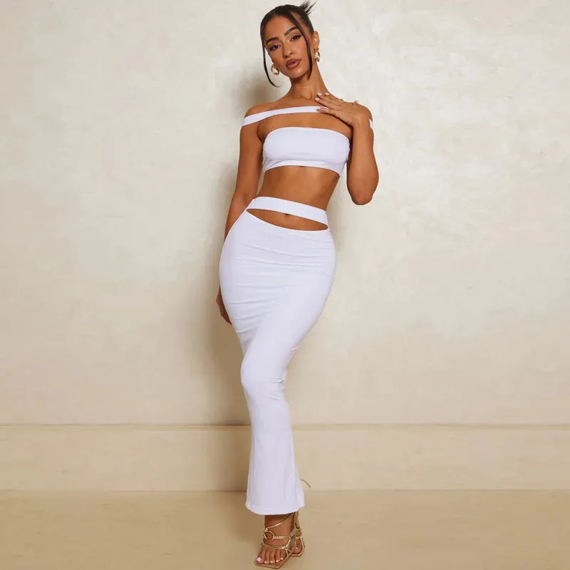 Slit Cut Out Crop Graceful Top And Maxi Skirt Set