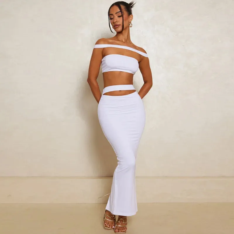 Slit Cut Out Crop Graceful Top And Maxi Skirt Set