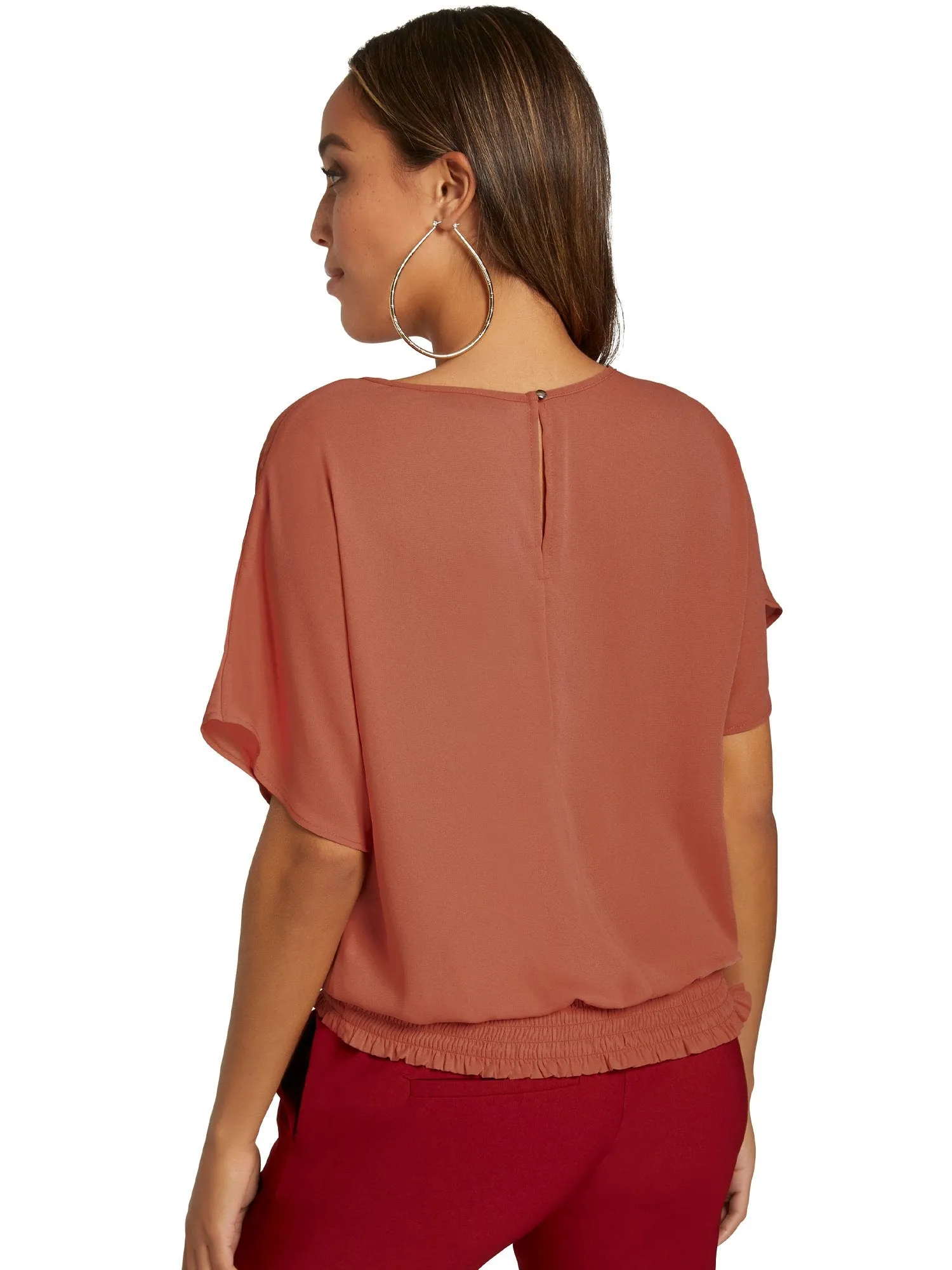 Smocked-Hem Dolman Blouse