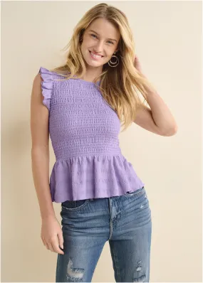 Smocked Peplum Top - Purple