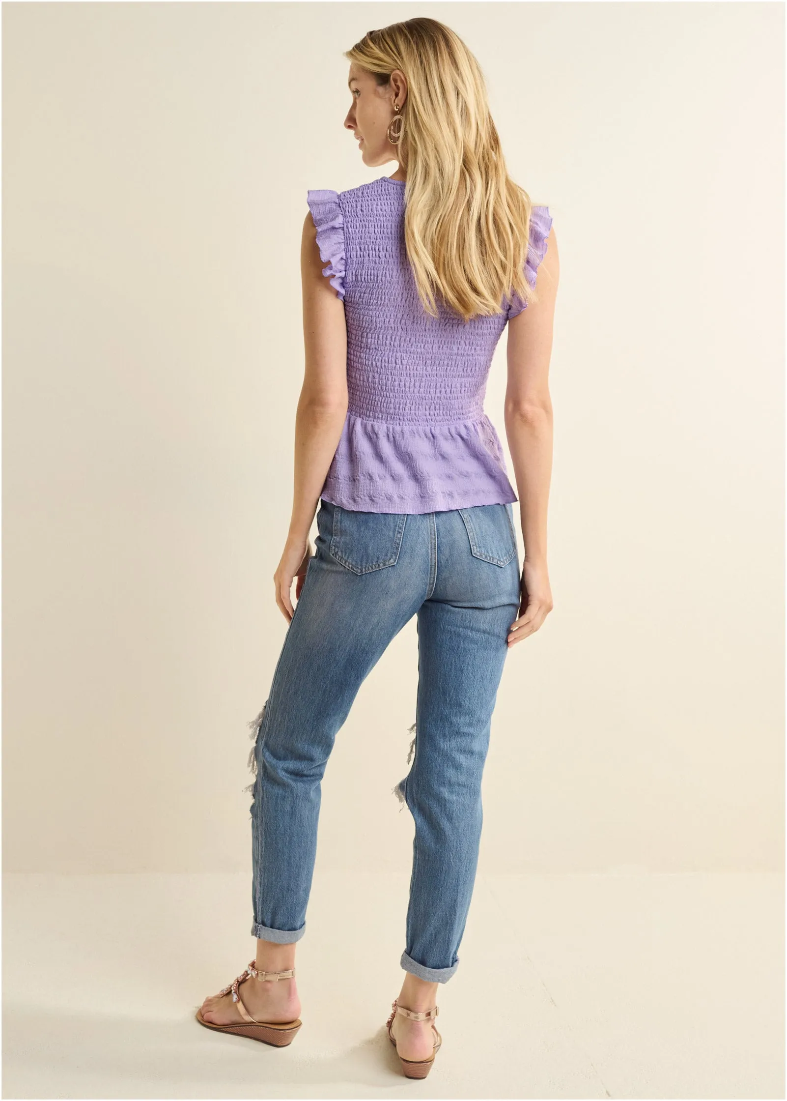 Smocked Peplum Top - Purple