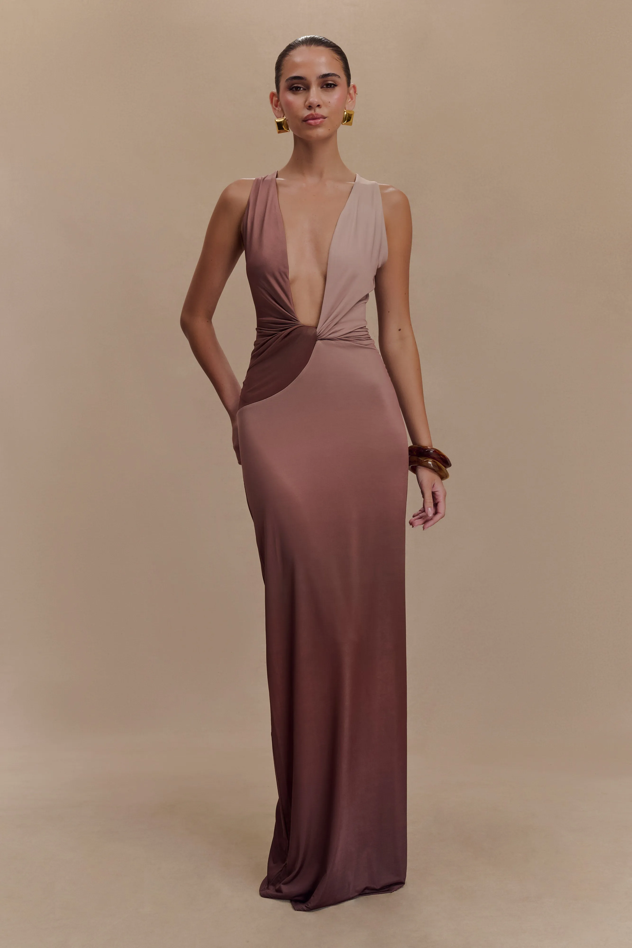 Stella Draped Slinky Maxi Dress - Mocha Ombre