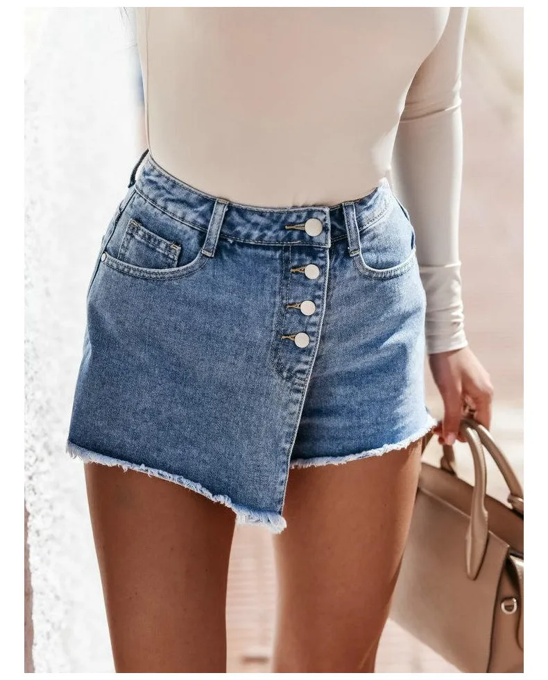 Straight Breasted Denim Short Skirt High Waist Button Fly Shorts Skirts