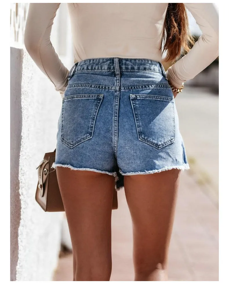 Straight Breasted Denim Short Skirt High Waist Button Fly Shorts Skirts