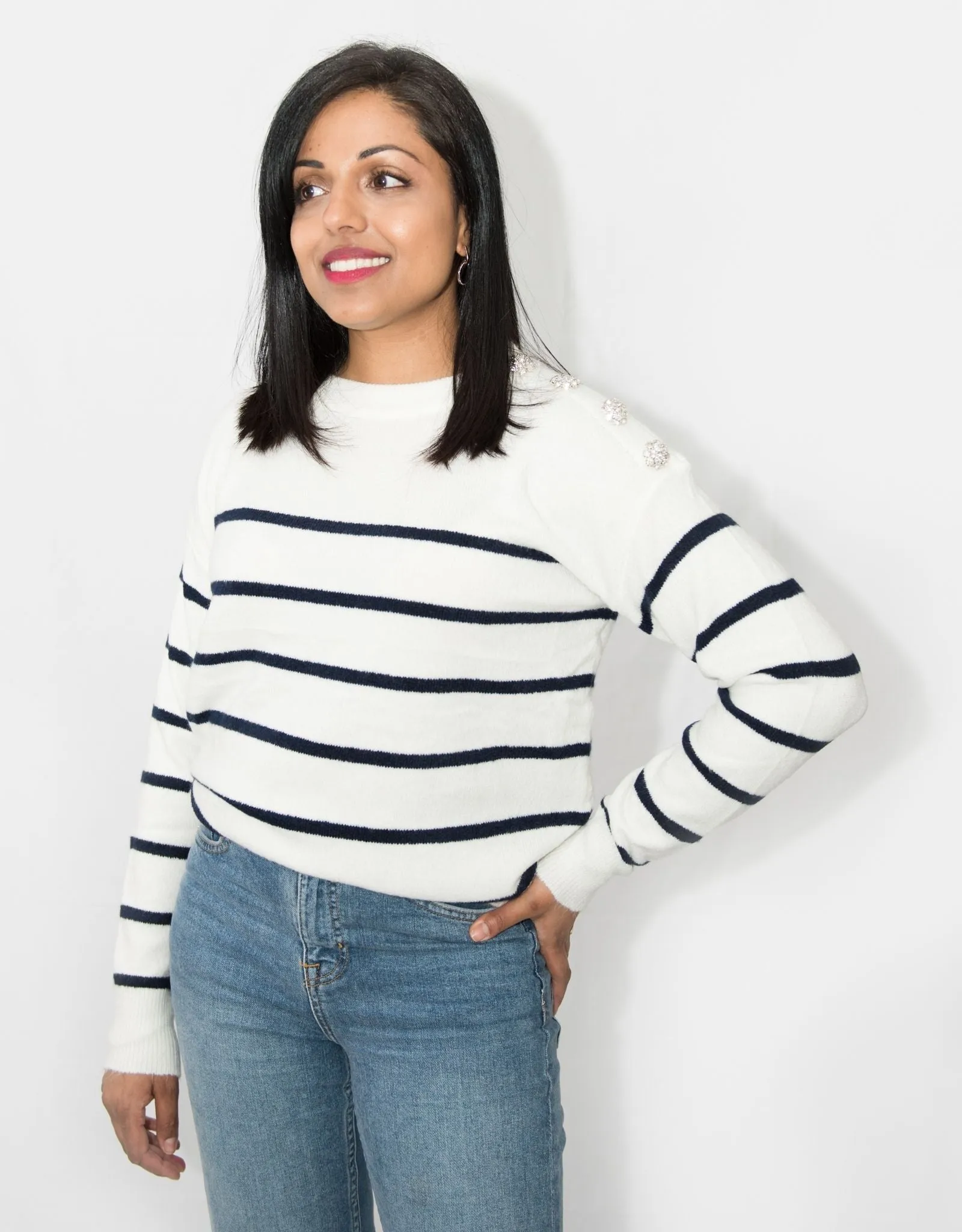 Striped Jumper with Crystal Buttons