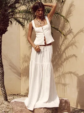 Tearose Linen Blend Maxi Skirt White