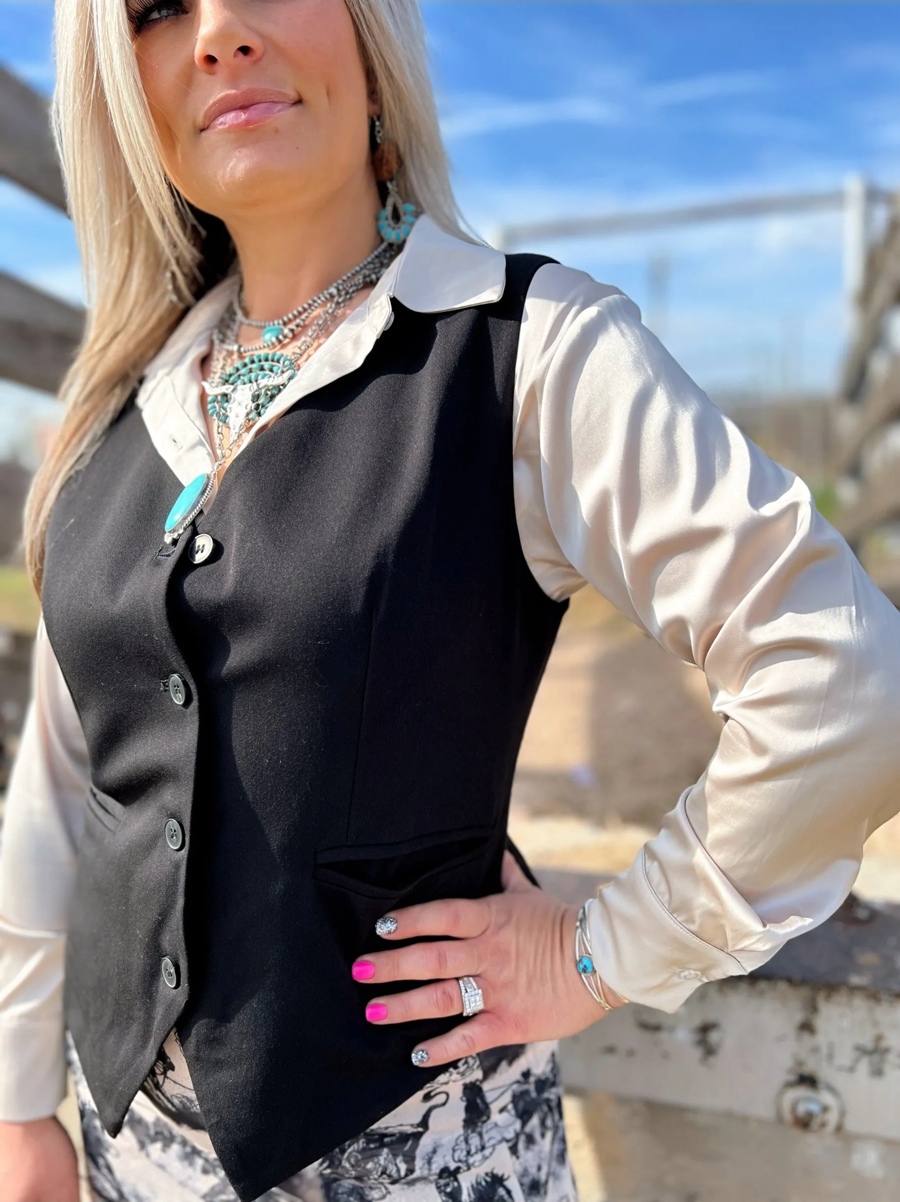 The Beth Western Style Vest Black and Brown