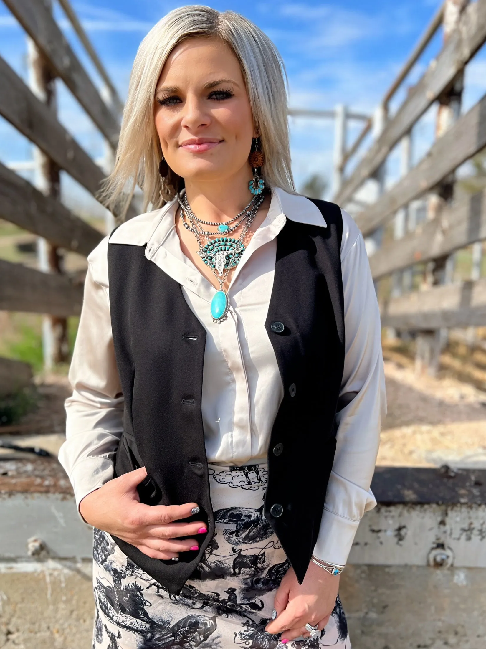 The Beth Western Style Vest Black and Brown