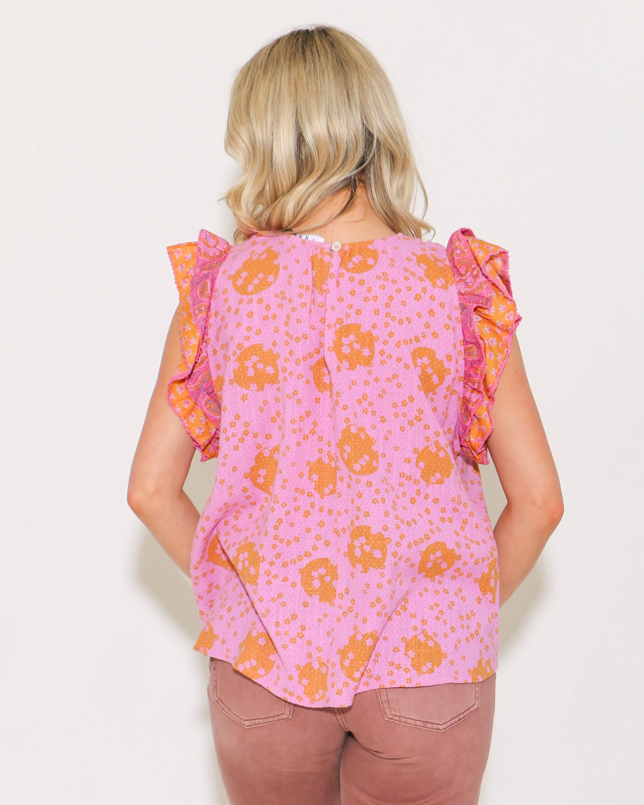 THML | Hand Pleated Yoke Top in Pink