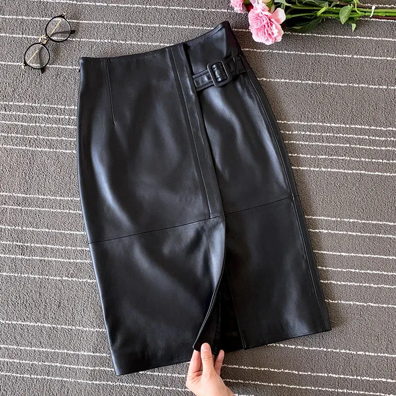 Trend4us Women's Chic Genuine Leather Pencil Skirt