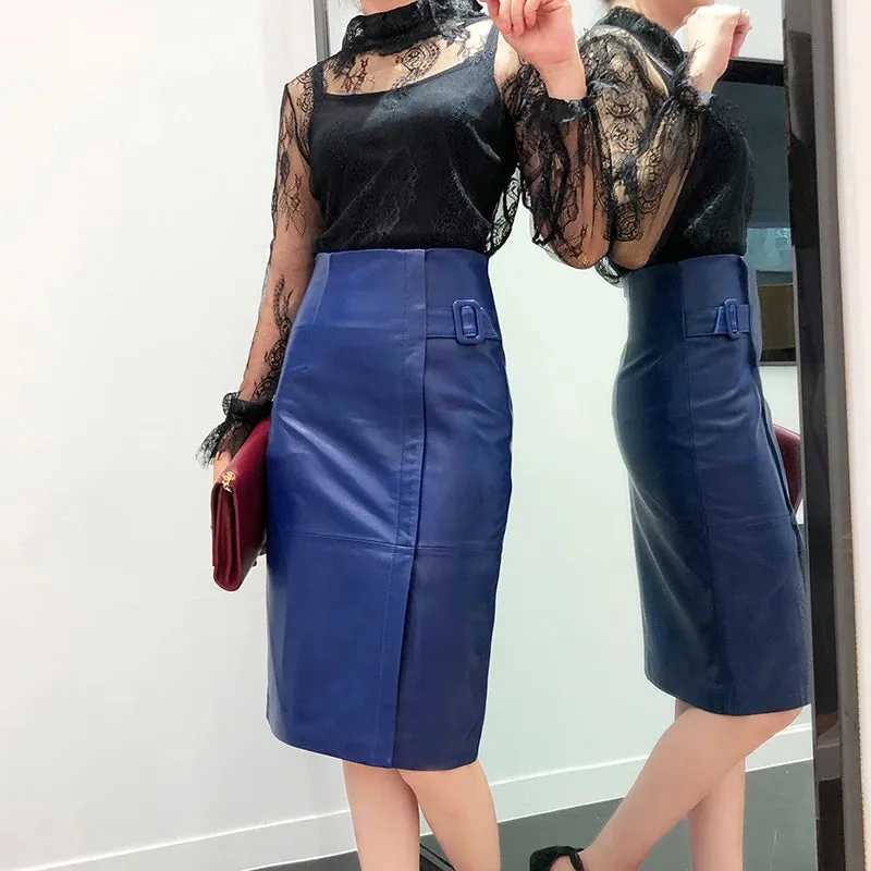 Trend4us Women's Chic Genuine Leather Pencil Skirt