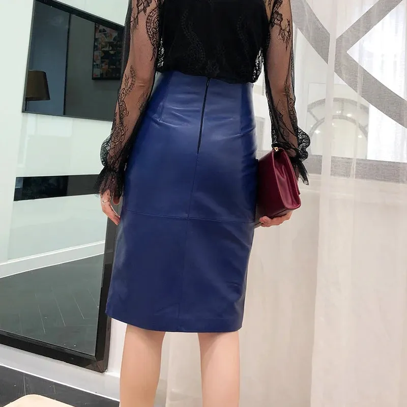 Trend4us Women's Chic Genuine Leather Pencil Skirt