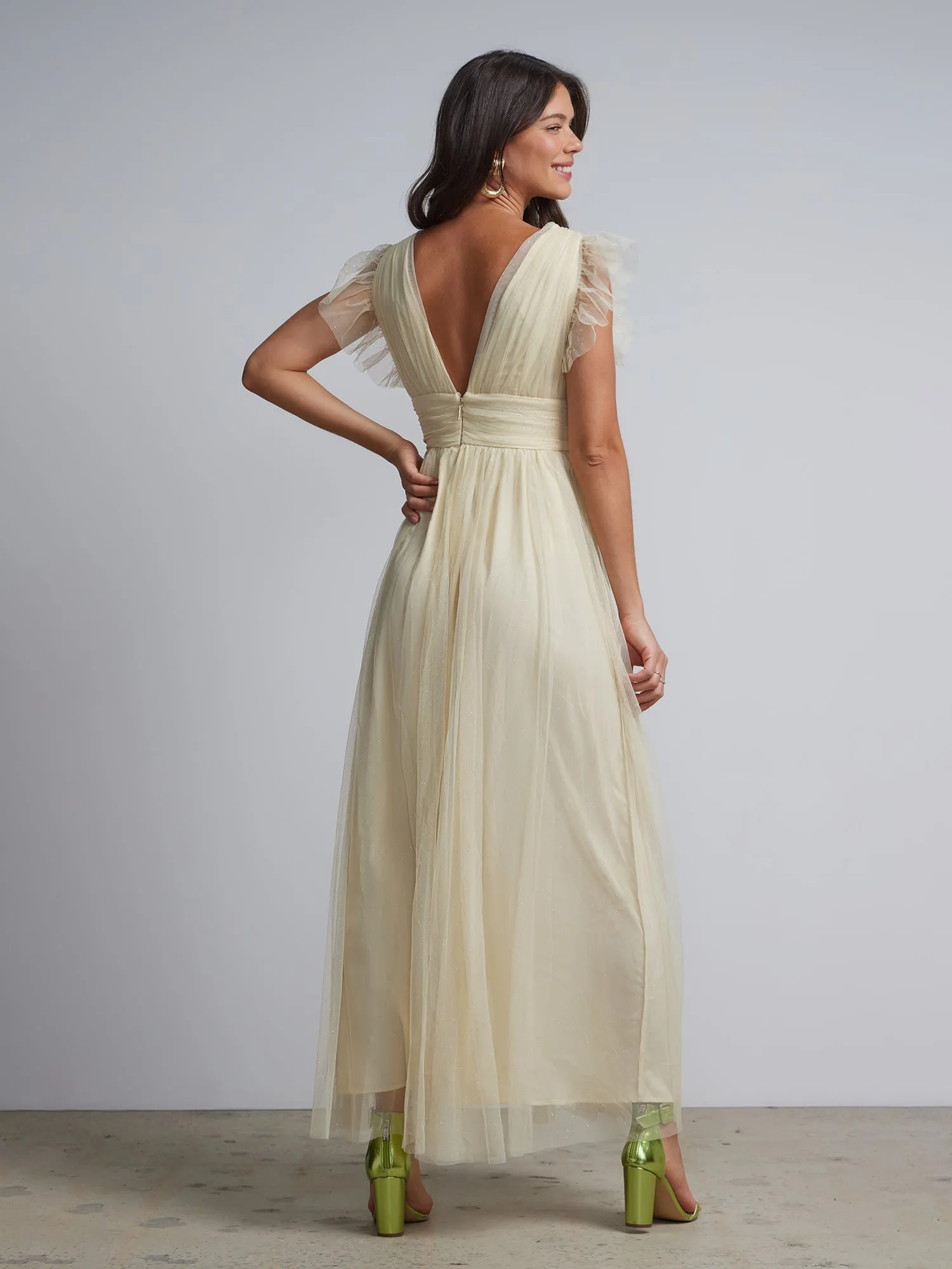 Tulle V-Neck Maxi Dress