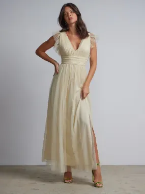 Tulle V-Neck Maxi Dress